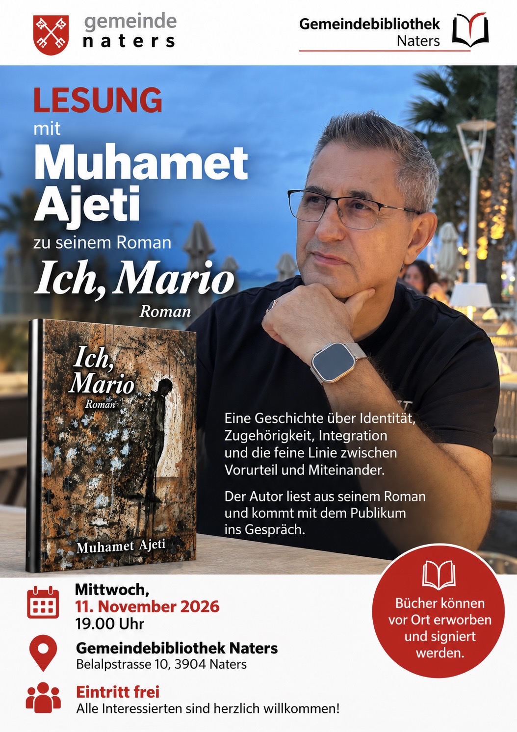 Plakat zur Lesung · Naters · 11.11.2026